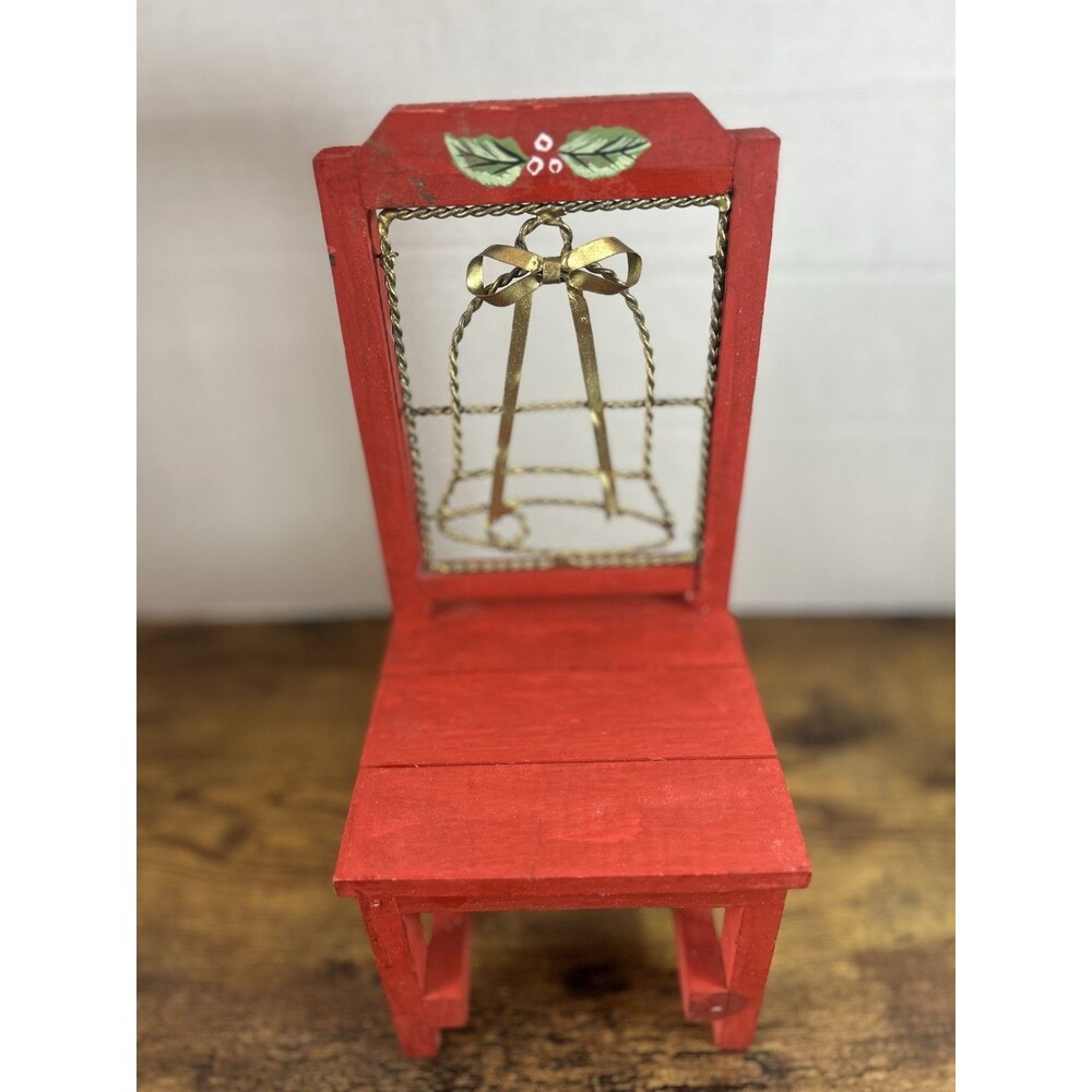 Vtg Red Wooden Christmas Chair Display Stand Bell Planter Holiday Decor Accent - Picture 3 of 12